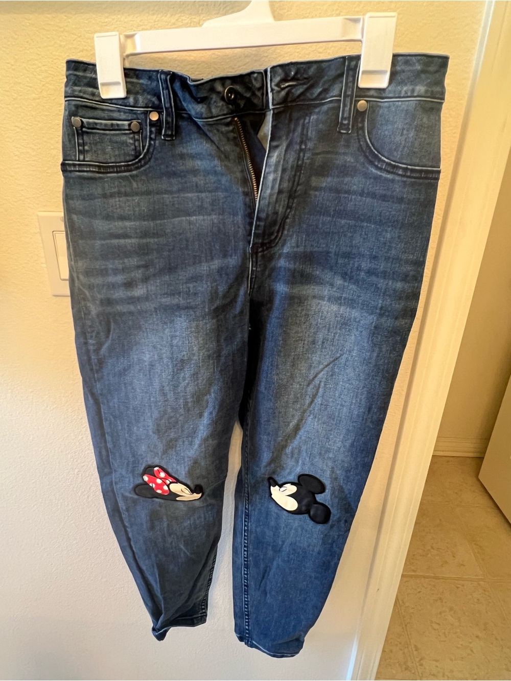 Disney Women's Skinny Jeans with Minnie & Mickey Patches - Dark Blue